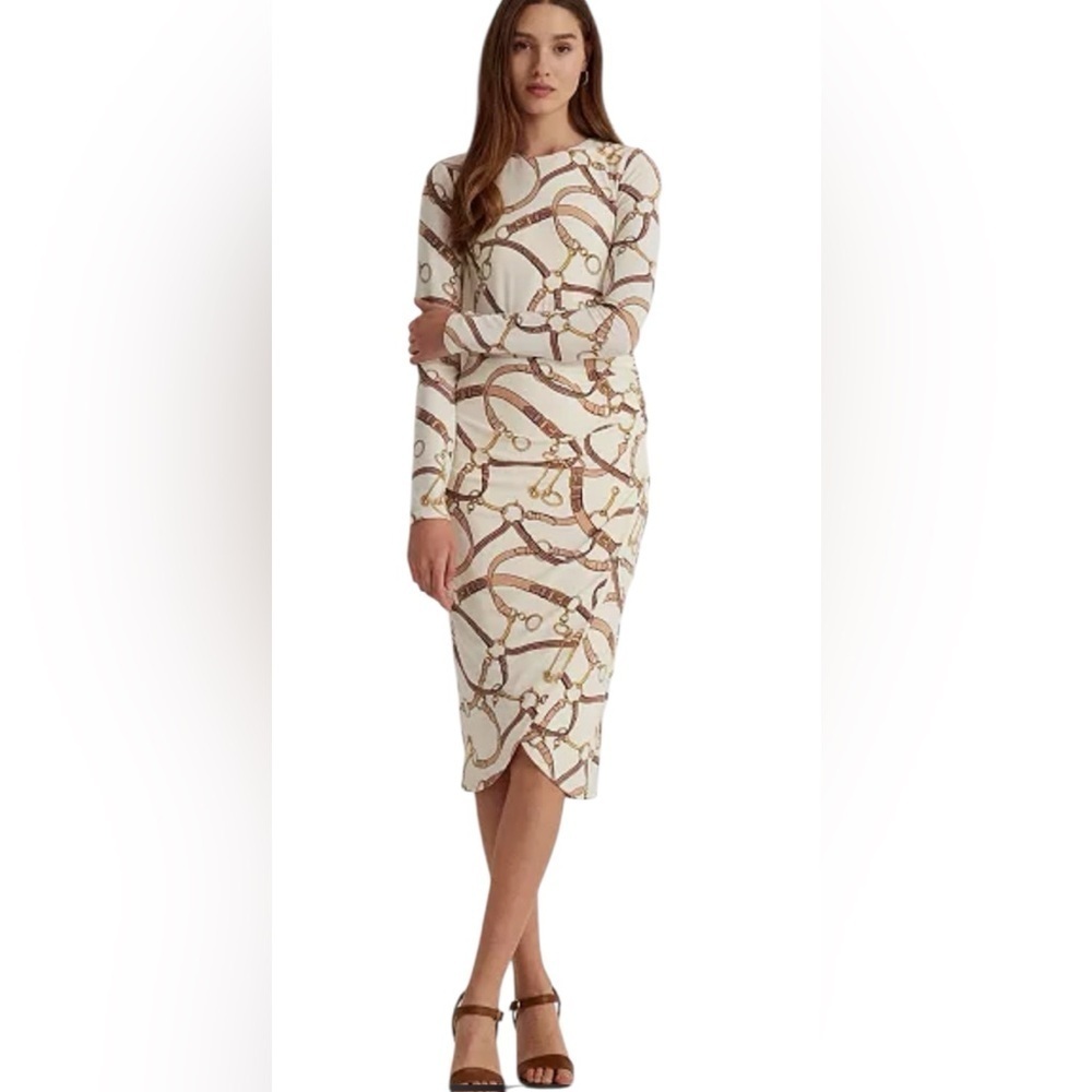 Lauren Ralph Lauren Women's Belting-Print Jersey Long-Sleeve Dress Size 18.  B7